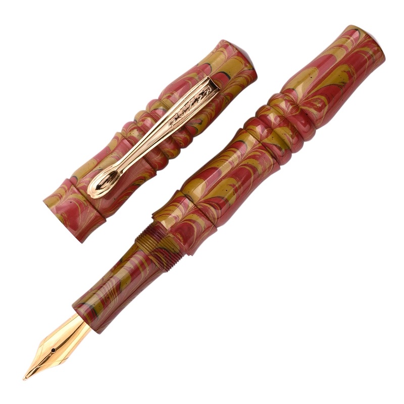 Ranga Designer Special Ebonite Fountain Pen – Mustard Red Ripple GT