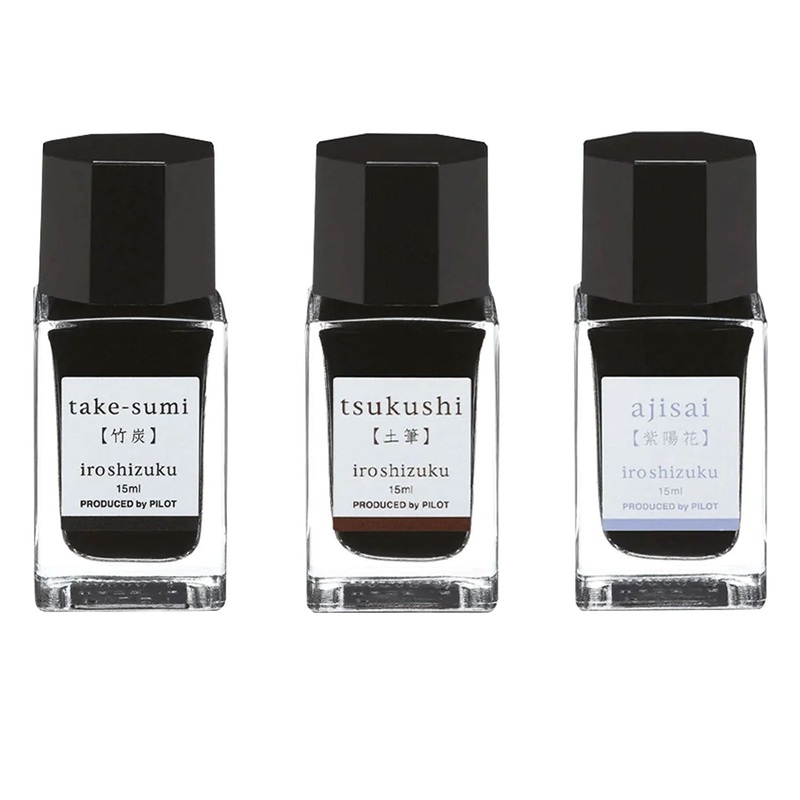Pilot Iroshizuku 3 Colour Ink Bottle Set – Ajisai + Takesumi + Tsukushi (15ml)