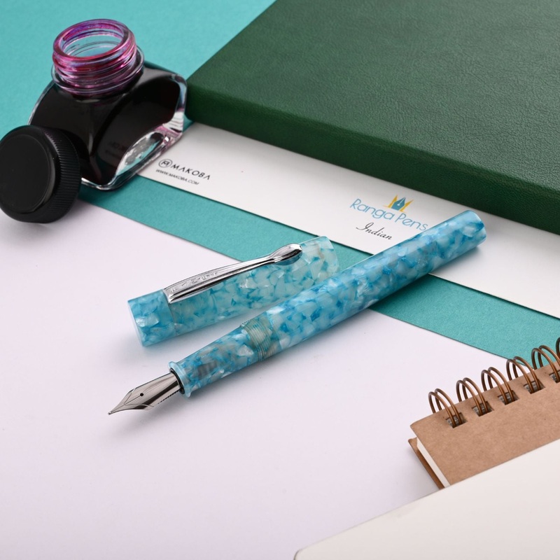 Ranga #3 Premium Acrylic Fountain Pen – Turquoise Cracked Ice CT
