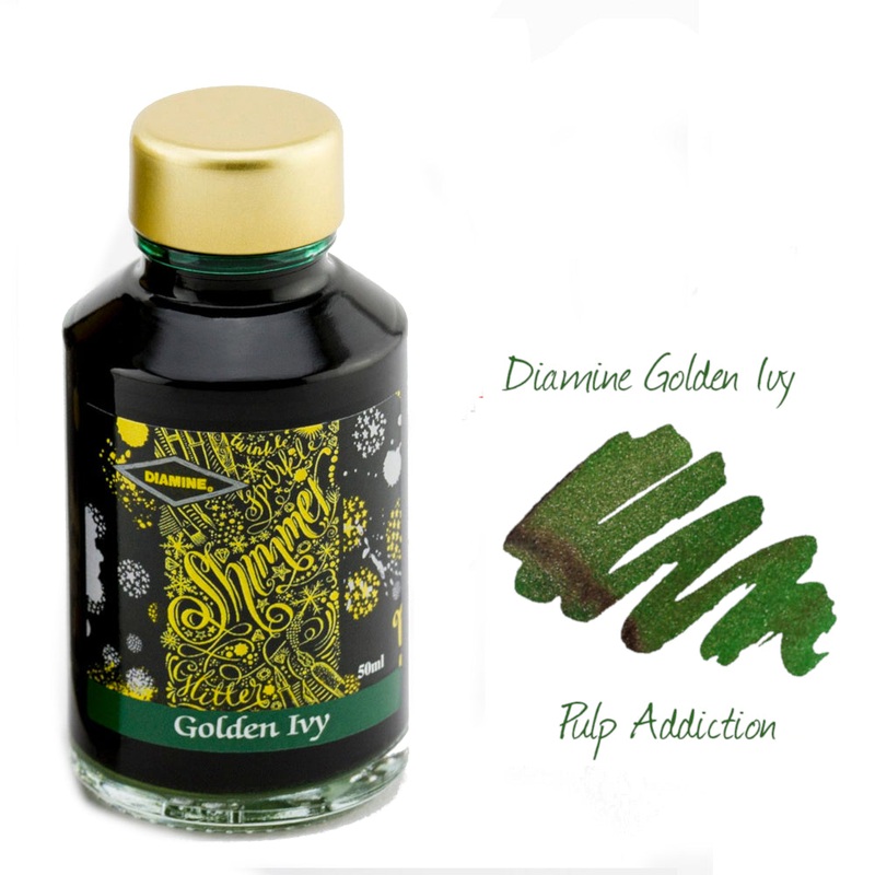 Diamine Shimmer Fountain Pen Ink – Golden Ivy 50ml Bottle