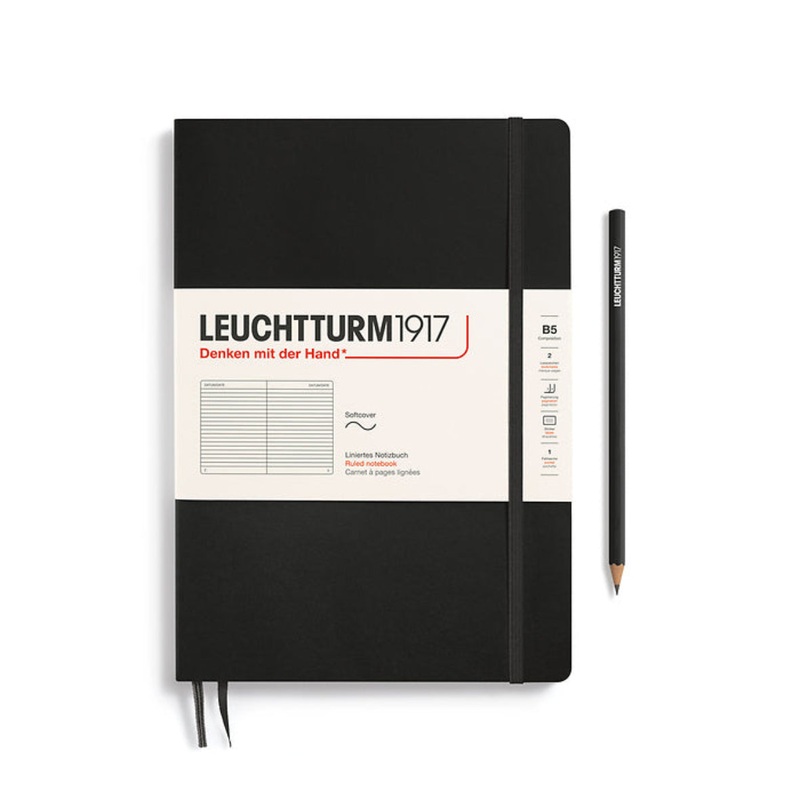 Leuchtturm1917 Notebook Composition Softcover (B5), Ruled – Black