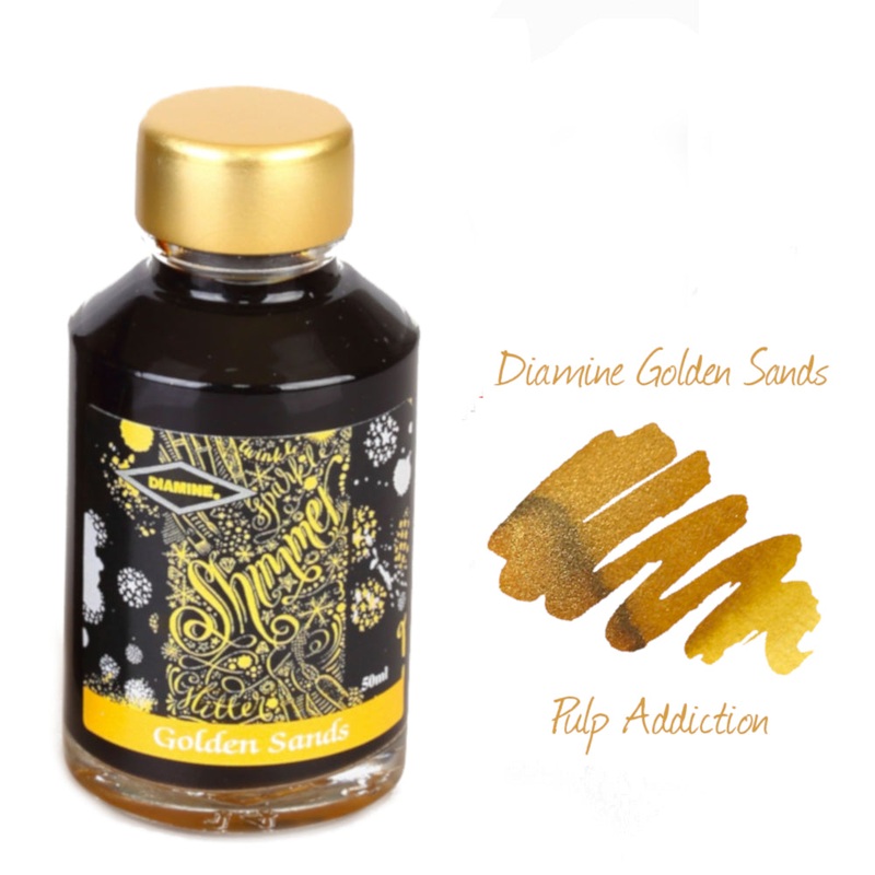 Diamine Shimmer Fountain Pen Ink – Golden Sands 50ml Bottle