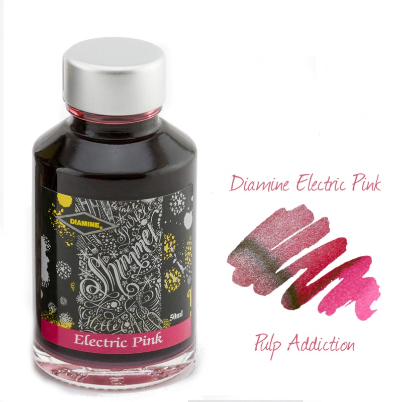 Diamine Shimmer Fountain Pen Ink – Electric Pink 50ml Bottle