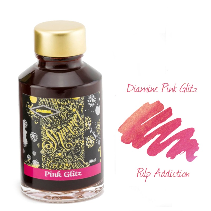 Diamine Shimmer Fountain Pen Ink – Pink Glitz 50ml Bottle
