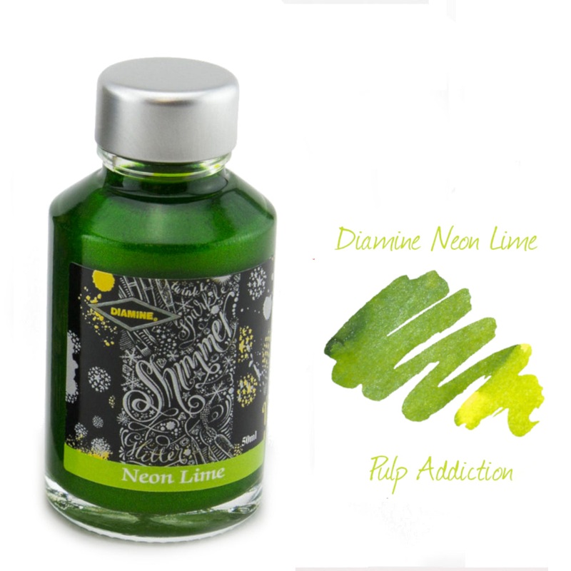 Diamine Shimmer Fountain Pen Ink – Neon Lime 50ml Bottle